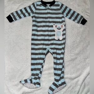 Carter's Fleece Blue and Gray Striped Footie with Monster Patch